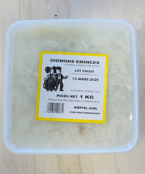 Oignons émincés frais 1KG - ATF Alsace Tartes Flambées Brumath proche Hoerdt Bas Rhin